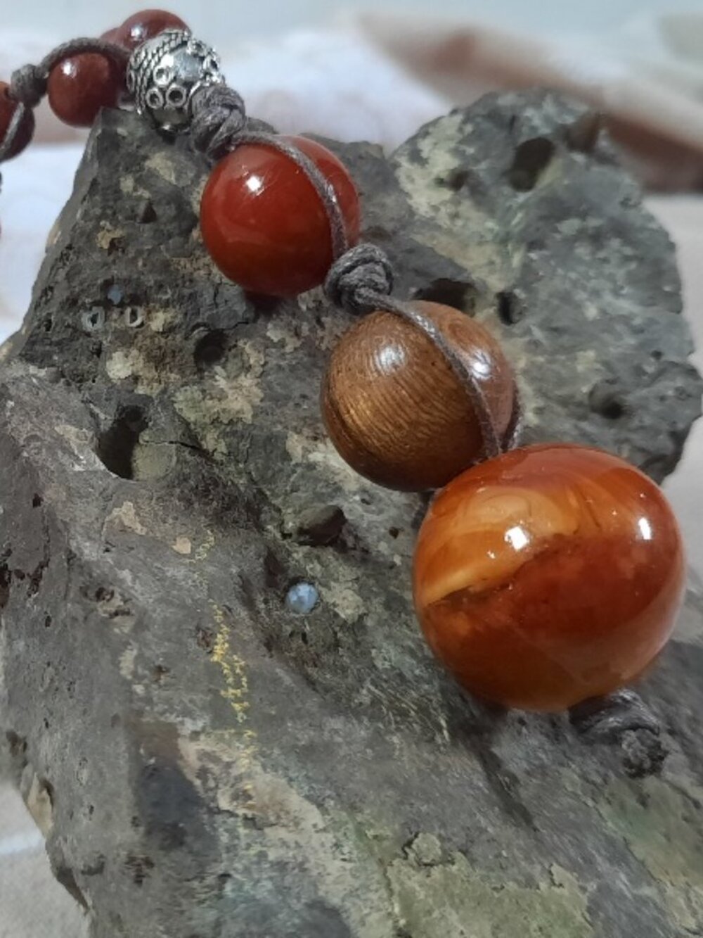 Handcrafted, One-of-a-kind, Earthy, warm-tone, wood beads necklace